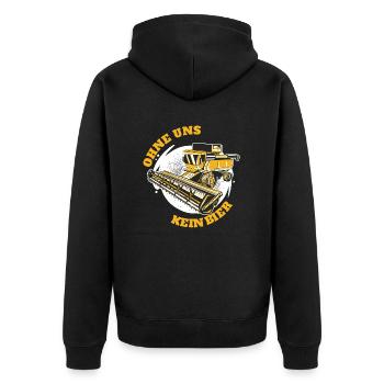 OHNE UNS KEIN BIER Landwirt Bauern Demo - Unisex Premium Bio Zip Hoodie - Schwarz - Hinten - Nico (187cm)