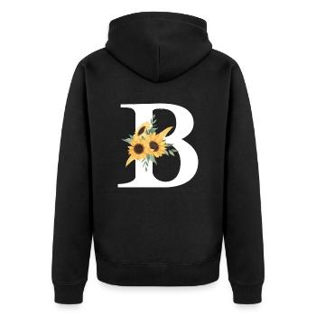 Buchstabe b blumige Sonnenblume - Unisex Premium Bio Zip Hoodie - Schwarz - Hinten - Nico (187cm)