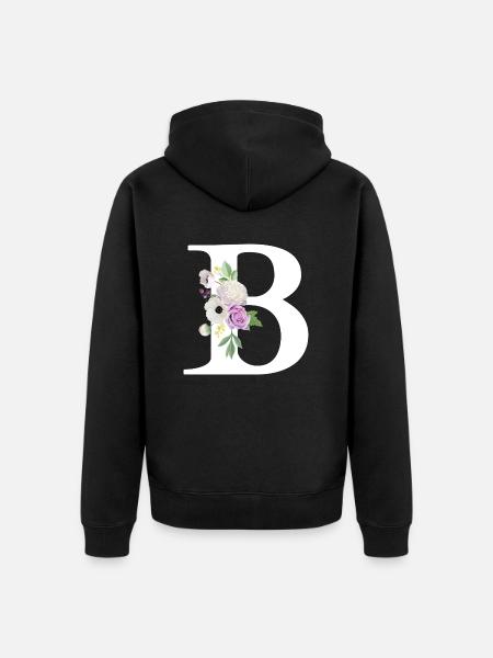 Lila Blumenbuchstabe b - Unisex Premium Bio Zip Hoodie - Schwarz