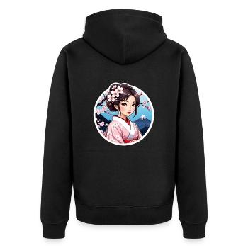 Japanerin im Kimono - Japan - Manga - Unisex Premium Bio Zip Hoodie - Schwarz - Hinten - Nico (187cm)