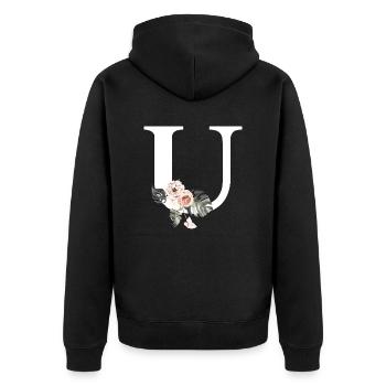 Tropischer floraler U-Buchstabe - Unisex Premium Bio Zip Hoodie - Schwarz - Hinten - Nico (187cm)