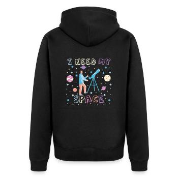 I Need My Space Astronomy Telescope Stargazer - Unisex Premium Bio Zip Hoodie - Schwarz - Hinten - Nico (187cm)