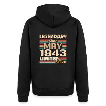 Mai 1943 Mai - Jubilé Mai 1943 - Veste à capuche bio Premium Unisexe - noir - Dos - Nico (187cm)