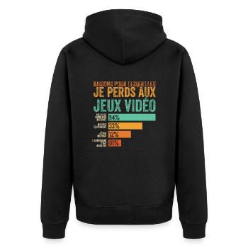 Gamer, ich verliere bei Videospielen - Unisex Premium Bio Zip Hoodie - Schwarz - Hinten - Nico (187cm)