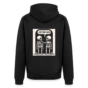 Skeletons Handshake of Loyalty - Unisex Premium Organic Zip Hoodie - black - Back - Nico (187cm)