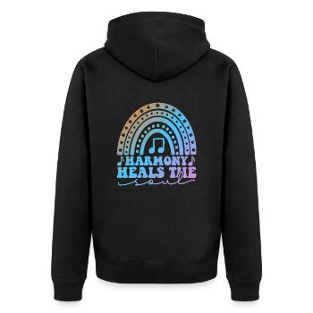 Harmony Heals The Soul Music - Unisex Premium Bio Zip Hoodie - Schwarz - Hinten - Nico (187cm)