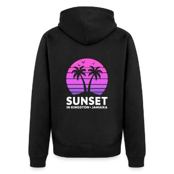 Coucher de soleil à Kingston, Jamaïque, vacances Palmiers - Veste à capuche bio Premium Unisexe - noir - Dos - Nico (187cm)