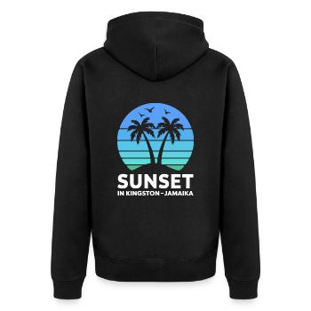 Coucher de soleil à Kingston, Jamaïque, vacances Palmiers - Veste à capuche bio Premium Unisexe - noir - Dos - Nico (187cm)