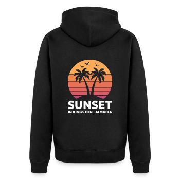 Coucher de soleil à Kingston, Jamaïque, vacances Palmiers - Veste à capuche bio Premium Unisexe - noir - Dos - Nico (187cm)