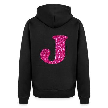 Letter j Pink Glitter - Unisex Premium Organic Zip Hoodie - black - Back - Nico (187cm)