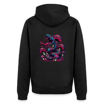 Psychedelische Schlange mit Pilzen - Unisex Premium Bio Zip Hoodie - Schwarz - Hinten - Nico (187cm)
