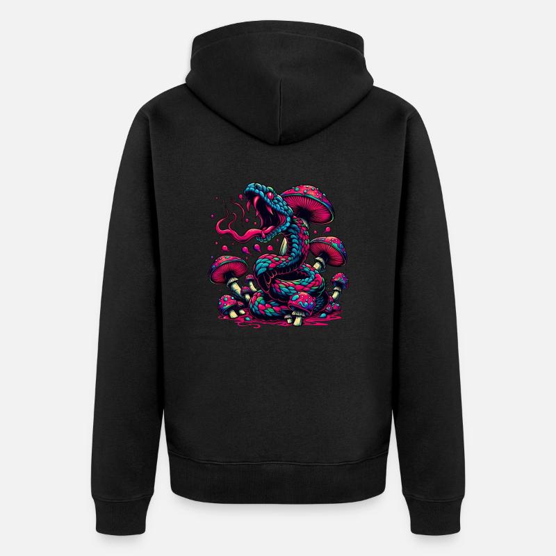 Serpent psychédélique aux champignons - Veste à capuche bio Premium Unisexe - noir