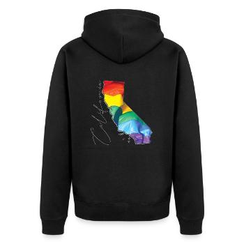 Californie (États-Unis) | Drapeau réel | Texte LGBTQIA+ - Veste à capuche bio Premium Unisexe - noir - Dos - Nico (187cm)