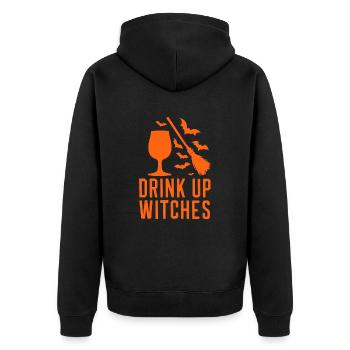 Halloween Hexenbesen Trinkspruch Drink Up Witches - Unisex Premium Bio Zip Hoodie - Schwarz - Hinten - Nico (187cm)