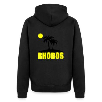rhodos - Unisex Premium Bio Zip Hoodie - Schwarz - Hinten - Nico (187cm)