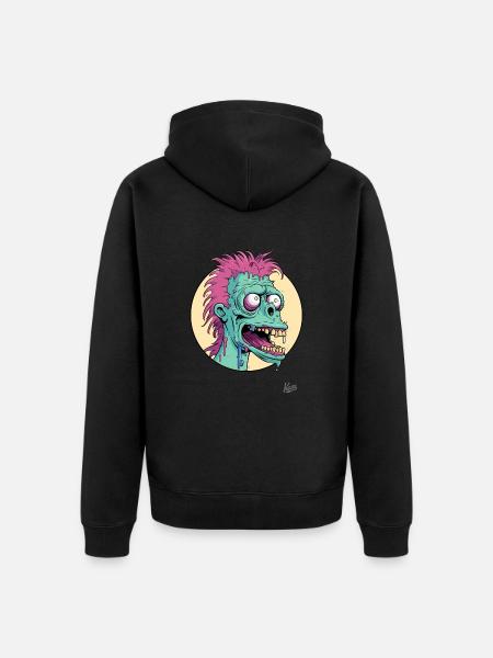Crazy funny cartoon zombie - Unisex Premium Organic Zip Hoodie - black