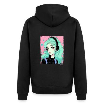 Cartoon girl listening to music - Unisex Premium Organic Zip Hoodie - black - Back - Nico (187cm)