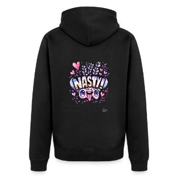 7609 lavender hearts and nasty love - Unisex Premium Bio Zip Hoodie - Schwarz - Hinten - Nico (187cm)