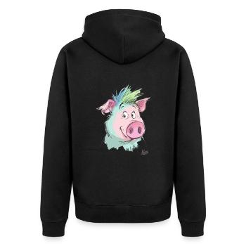 Friendly Pig - Unisex Premium Organic Zip Hoodie - black - Back - Nico (187cm)