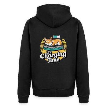 Its Charging Time Corgi Funny - Unisex Premium Organic Zip Hoodie - black - Back - Nico (187cm)