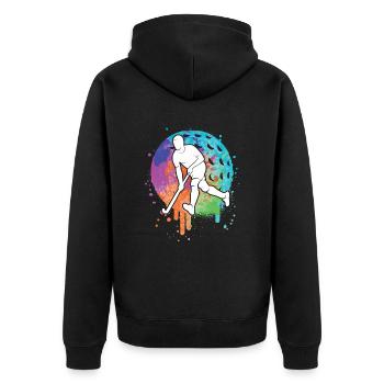 Feldhockey Hockeyspieler Kinder Hockey Jungen - Unisex Premium Bio Zip Hoodie - Schwarz - Hinten - Nico (187cm)