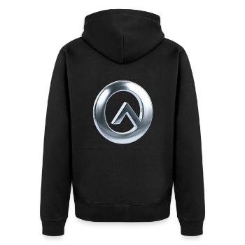 Chrommetallic A Look, Simple Elegance - Unisex Premium Bio Zip Hoodie - Schwarz - Hinten - Nico (187cm)