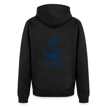St. Pauli Hamburg Anker Reeperbahn - Unisex Premium Bio Zip Hoodie - Schwarz - Hinten - Nico (187cm)