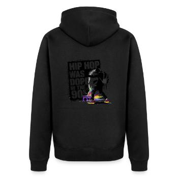 Zurück in die 90er – Hip-Hop Oldschool - Unisex Premium Bio Zip Hoodie - Schwarz - Hinten - Nico (187cm)