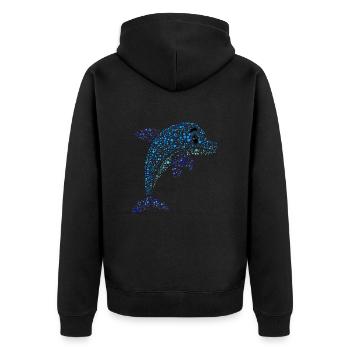 Bunter Delfin Kind Tier Meer Style Farbenfroh - Unisex Premium Bio Zip Hoodie - Schwarz - Hinten - Nico (187cm)