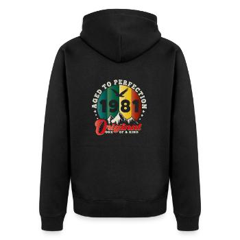 Vintage Geburtstag 1981 - 1981 Retro Geschenkidee - Unisex Premium Bio Zip Hoodie - Schwarz - Hinten - Nico (187cm)