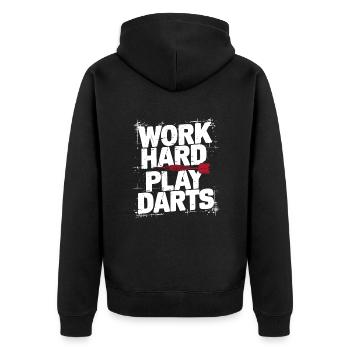 Work Hard Play Darts Darts - Unisex Premium Organic Zip Hoodie - black - Back - Nico (187cm)