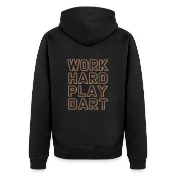 Work Hard Play Darts Darts - Unisex Premium Organic Zip Hoodie - black - Back - Nico (187cm)