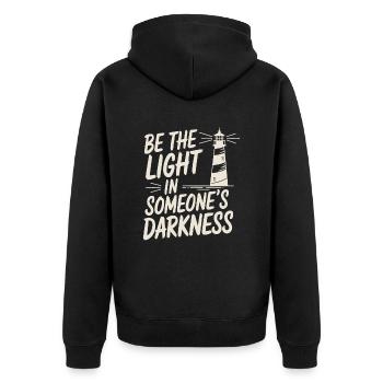 Lighthouse Motivational Saying - Positive Thinking - Unisex Premium Organic Zip Hoodie - black - Back - Nico (187cm)