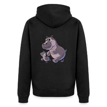 Hippopotamus mother with child frolicking - Unisex Premium Organic Zip Hoodie - black - Back - Nico (187cm)