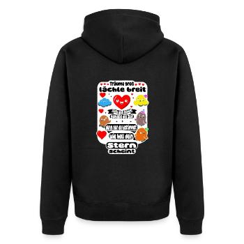 Träume groß – Lächle breit - Unisex Premium Bio Zip Hoodie - Schwarz - Hinten - Nico (187cm)
