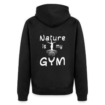 Fitnessstudio Fitness Outdoor Sport Natur wandern - Unisex Premium Bio Zip Hoodie - Schwarz - Hinten - Nico (187cm)