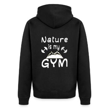Fitnessstudio Fitness Outdoor Sport Natur wandern - Unisex Premium Bio Zip Hoodie - Schwarz - Hinten - Nico (187cm)