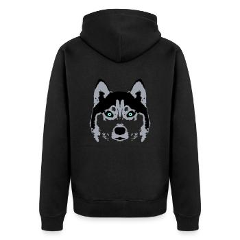 Hund Weißer Husky Gesicht Kopf Blaue Augen Cool - Unisex Premium Bio Zip Hoodie - Schwarz - Hinten - Nico (187cm)