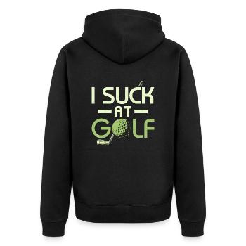 I Suck At Golf Amateur Golfer - Unisex Premium Bio Zip Hoodie - Schwarz - Hinten - Nico (187cm)