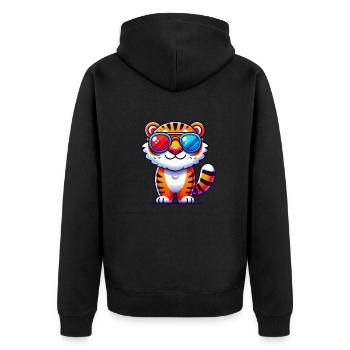 tiger sonnenbrille - Unisex Premium Bio Zip Hoodie - Schwarz - Hinten - Nico (187cm)