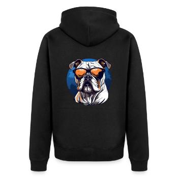 Old english Bulldog mit Sonnenbrille - Unisex Premium Bio Zip Hoodie - Schwarz - Hinten - Nico (187cm)
