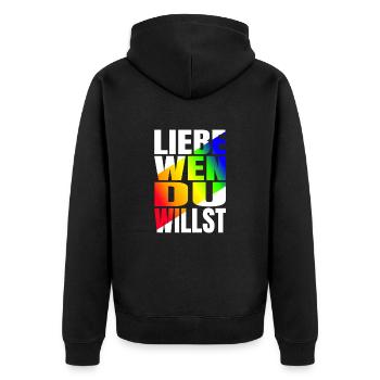 Liebe wen du willst LGBTQ+ PrideRegenbogen - Unisex Premium Bio Zip Hoodie - Schwarz - Hinten - Nico (187cm)