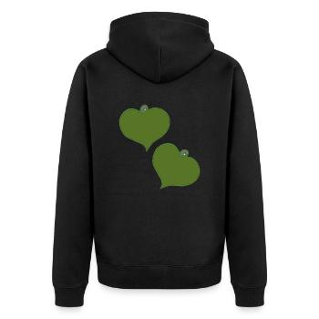 herzanhaenger gruen zwei - Unisex Premium Bio Zip Hoodie - Schwarz - Hinten - Nico (187cm)