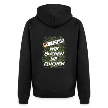 Shirt Wehrdienst Y-Tours - Unisex Premium Bio Zip Hoodie - Schwarz - Hinten - Nico (187cm)