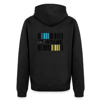 UKRAINE barcode-ukraine slava ukraini - Unisex Premium Bio Zip Hoodie - Schwarz - Hinten - Nico (187cm)