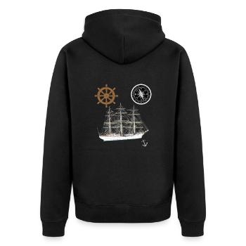 Sailing ship, full-rigged ship, compass, anchor, steering wheel - Unisex Premium Organic Zip Hoodie - black - Back - Nico (187cm)