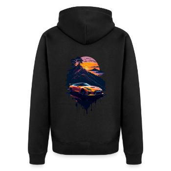 Klassischer Sportwagen - Unisex Premium Bio Zip Hoodie - Schwarz - Hinten - Nico (187cm)