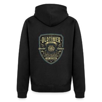 Oldtimer Baujahr 1983 Jahrgang Geburtstag Geschenk - Unisex Premium Bio Zip Hoodie - Schwarz - Hinten - Nico (187cm)