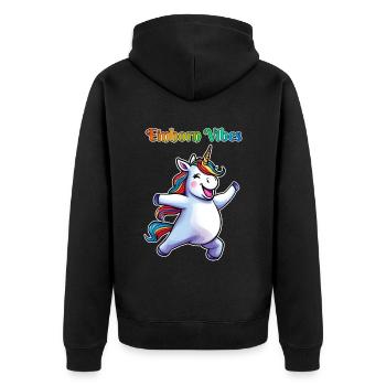 Tanzendes Einhorn Vibes - Unisex Premium Bio Zip Hoodie - Schwarz - Hinten - Nico (187cm)
