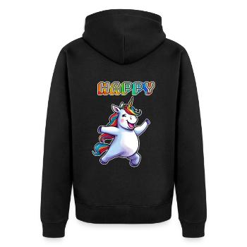 Tanzendes Einhorn Happy - Unisex Premium Bio Zip Hoodie - Schwarz - Hinten - Nico (187cm)